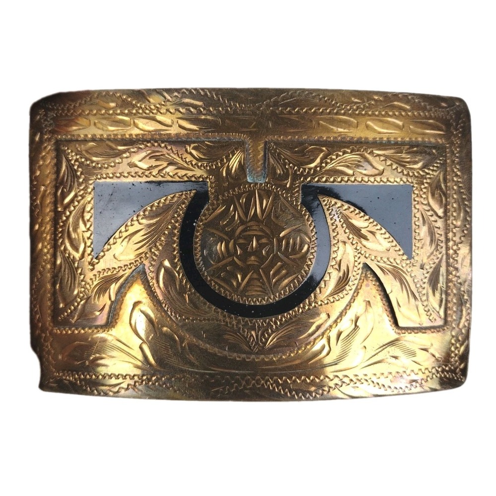Vintage Mexican Tumbaga Mixed Metal Belt Buckle Aztec Calendar Western Mexico